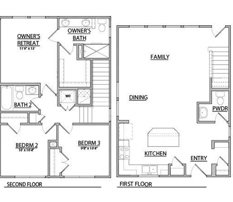 floor plan of the second and third floor of a house